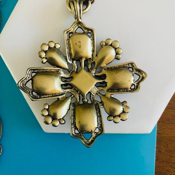 Vintage Large Goldtone Maltese Cross Pendant Necklace Blue & Clear Rhinestones - Picture 4 of 5